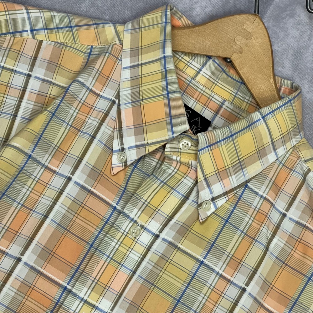 Jos. A. Bank Button Down Shirt Mens XL Orange Yellow Plaid Traveler's Excellent